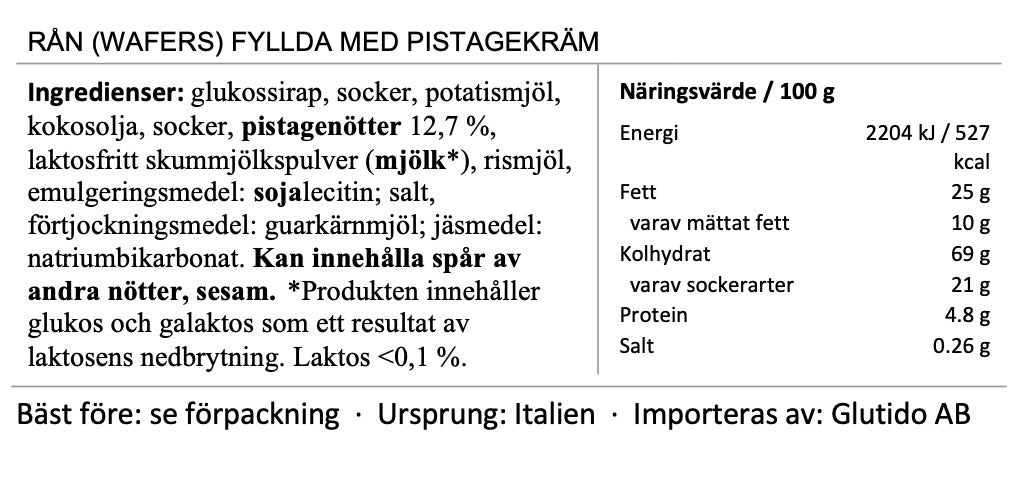 Wafer med pistagefyllning