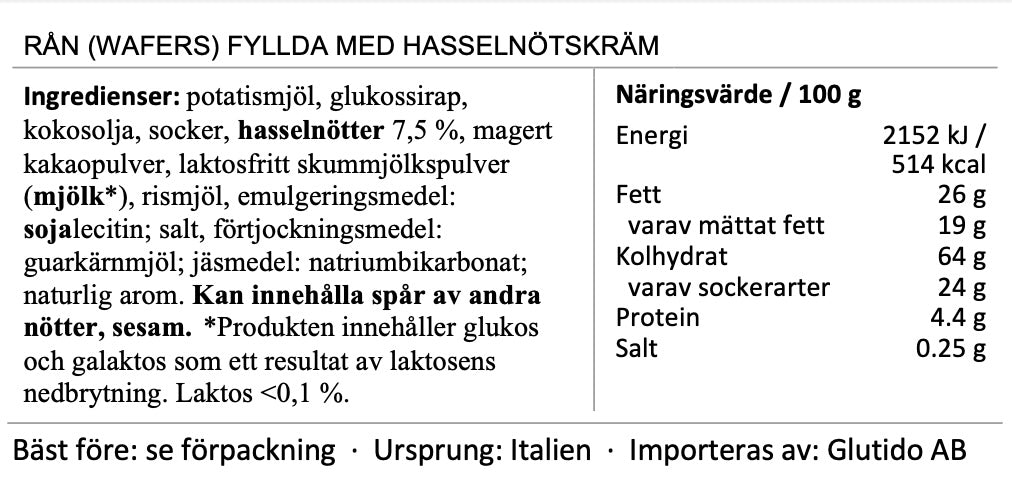 Wafer med hasselnötskräm